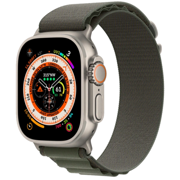 Apple Watch Series Ultra 49mm Titanium Case with Green Alpine Loop S