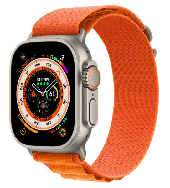 Apple Watch Series Ultra 49mm Titanium Case with Orange Alpine Loop L